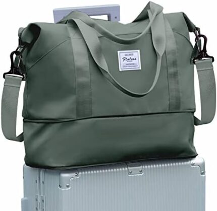 Travel Bag,Waterproof Duffel Gym Tote Bag,Weekender Carry On Overnight Bags for Women with Trolley Sleeve Wet Pocket,Travel Duffel Bags Hospital Bag,Green
