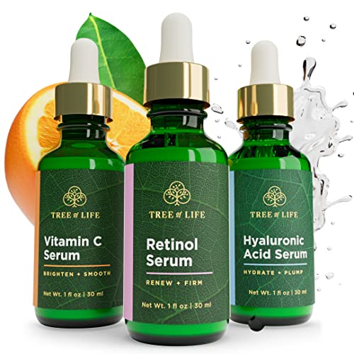 Tree of Life Vitamin C, Retinol and Hyaluronic Acid Serum Tree of Life Vitamin C, Retinol and Hyaluronic Acid Serum Trio for Brightening, Firming, & Hydrating