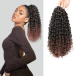 UNIFAB Curly Drawstring Ponytail For Black Women 14 Inch Ombre Brown Afro Kinky Curly Natural Look Synthetic Hair Clip On Ponytails Extension For Black Women (14Inch, 1b/30)