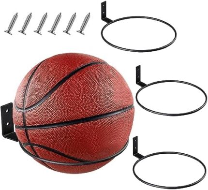 V-HOME 6 inch Ball Holder Wall Mount, for Basketball Football Volleyball, Ball Holder Display, Ball Storage for Garage, Ring Planter Pot Holder Wall Mounted, Set of 3, Black