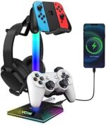 V VCOM RGB Gaming Headphones Stand with 2 USB Ports Headset Stand with 10 Light Modes and Non-Slip Rubber, Suitable for All Earphone Accessories, Best Gift for Husband, Kids, Boyfriend