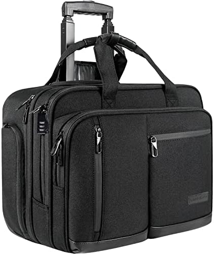 VANKEAN 17.3 Inch Rolling Laptop Bag Women Men with RFID Pockets, Stylish Carry on Briefcase Laptop Case Waterproof Overnight Rolling Bags, Laptop Bags for Travel/Work/Business, Black
