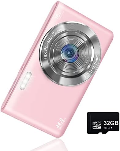 VJIANGER 4K Digital Camera 44MP Point and Shoot Camera with 16X Digital Zoom 2.4 Inch Kids Camera with 32GB SD Card Vlogging Camera for Teens Students Boys Girls Seniors(DC6-X3 Pink2)
