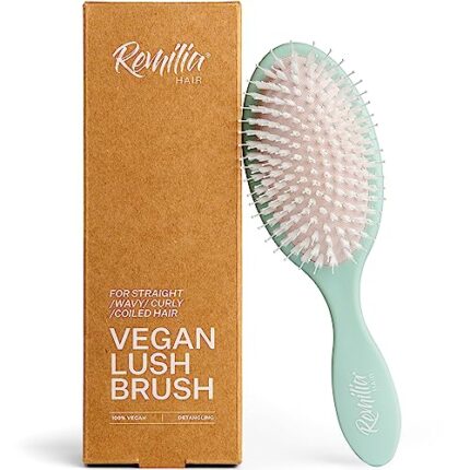 Vegan Lush Brush Detangling Brush - Hair Brush for Natural,Straight, Curly, Wet, & Dry Hair - Travel-Friendly Hair Comb with Vegan Boar Bristles & Soft Ballpoint Tips - Vegan Lush Brush by Remilia Hair