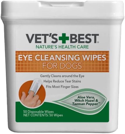 Vet’s Best Eye Cleansing Wipes for Dogs - Tear Stain Remover for Dogs - Easy to Use and Paraben Free - Aloe Vera & Witch Hazel - 50 Count