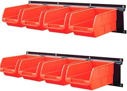 Wallmaster 8-Bin Storage Bins Garage Rack System 2-Tier Orange Tool Organizers Cube Baskets Wall Mount Organizations