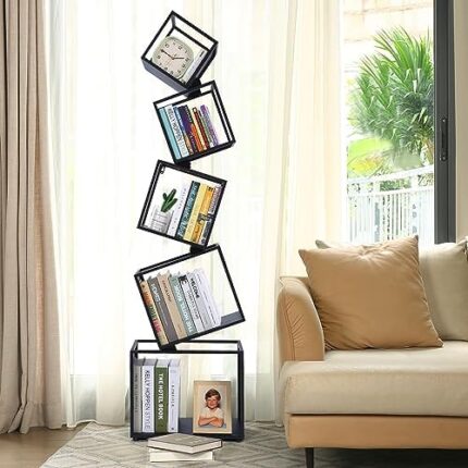 Weltallina Bookshelf, 5-Tier Bookcase Black, 67" Tall Black Bookshelf, Industrial Bookshelf, Modern Book Storage, Storage Shelves for CDs/Books/Home Decor, Display Shelf