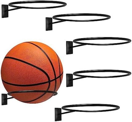 Wensdr 5 Packs Wall Mounted Ball Storage Ball Rack Holder for Basketball Football Volleyball Soccer Wall Mount Balls Display Rack