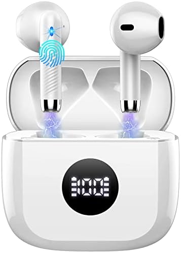 Wireless Earbuds, Bluetooth 5.3 Ear Buds LED Power Display Headphones Bass Stereo, Bluetooth Earbuds in-Ear Noise Cancelling Mic, 40H Playback Mini Case IP7 Waterproof Sports Earphones for Android iOS