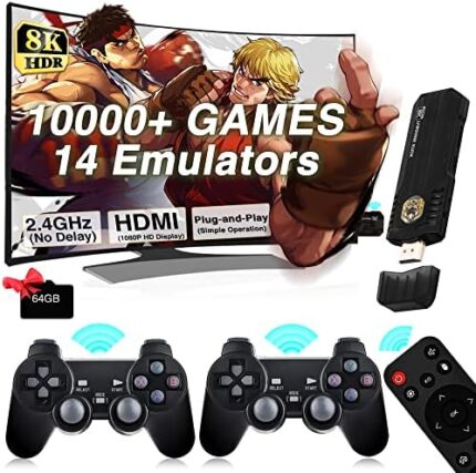 Wireless Retro Game Console, 8K Ultra HD Retrofinity - All in One Retro Gaming Experience 10000+ Games Built-in, Plug and Play Video Games for TV, 10+ Classic Emulators, 64G, 2.4GHz, 1m USB Cable