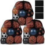 Woanger 3 Pcs Extra Large Mesh Bag Soccer Ball Bag with Adjustable Shoulder Strap Drawstring Sports Ball Bag Storage Ball Net Bag Sports Equipment Bag for Beach Gym Basketball, 35.4 x 27.5 Inch