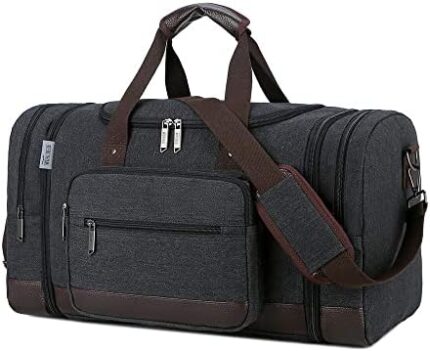 Wohlbege Canvas Big Crossbody Bag Large Capacity Travel Tote Weekend Bag Convenient Carry On Luggage Men Duffel Bag (Black)