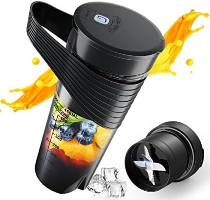 Xibonol Portable Blender, Blender for Shakes and Smoothies, 16 Oz Rechargeable Type-C Personal Blender, Mini Blender with Ultra Sharp Four Blades, Multifunctional and BPA Free Blender Bottle–Ideal for Traveling, Gym, Office (Black)