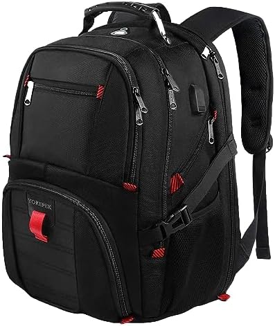 YOREPEK Travel Backpack, 50L Extra Large Laptop Backpacks for Men Women, Water Resistant College Backpack Airline Approved Business Work Bag with USB Charging Port Fits 17 Inch Computer, Black