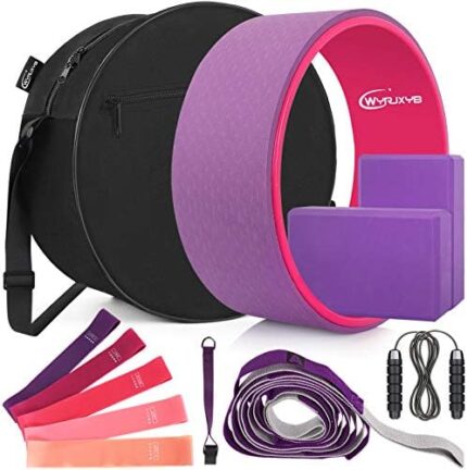 Yoga Wheel Set (11-in-1),Yoga Wheel Back Wheel for Back Pain, Yoga Blocks 2 Pack with Strap, Resistance Bands,Yoga Wheel Bag, Jump Rope, Perfect Yoga Accessory for Stretching and Improving Backbends