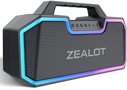 ZEALOT 80W Speakers Bluetooth Wireless with Dual Paring,IPX7 Waterproof Speaker with 14,400MAh Big Battery,50H Playtime,Stereo,Party, Beach Portable Speaker,Black