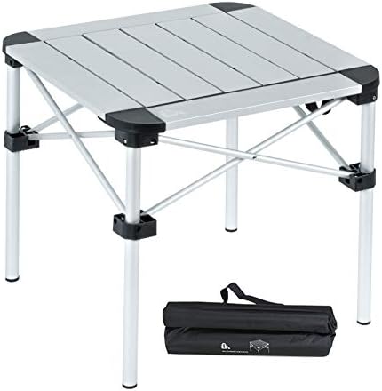 iClimb Lightweight Stable Alu. Folding Square Table Roll Up Top with Carry Bag for Camping Picnic Backyards BBQ Camp Kitchen (Silver, S)