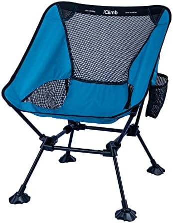 iClimb Ultralight Compact Camping Folding Beach Chair with Anti-Sinking Large Feet and Back Support Webbing (Blue - Square Frame -2PC)