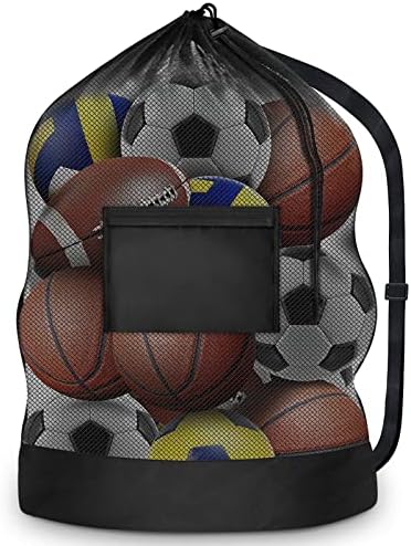 joyliveCY Extra Large Sports Ball Bag, Mesh Soccer Team Balls Bag, Drawstring Sport Equipment Storage Bag for Basketball, Beach Cloth and Swimming Gears