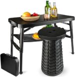 maliven Portable Folding Table and Stool Set, Lightweight Foldable Table & Collapsible Stool for Camping Picnic Beach Fishing, Sturdy Small Outdoor Table with Mesh Layer Storage