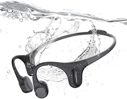 mojawa Run Plus Bone Conduction Headphones, IP68 Waterproof Swimming Headphones, Open Ear Bluetooth Headphones with Mic and 32GB MP3, Wireless Sports Headphone for Running, Swimming, Cycling, Black