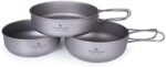 usharedo Camping Titanium Pots Set Titanium Bowl Set Outdoor Cookware Cooking Pan Pot with Folding-Handle Travel Kitchen Mess Kits Picnic Hiking Dishes Ti1571B
