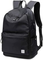 weiatas Black Laptop Backpack for Men Women with USB Charging Port, College Bookbag with Laptop Compartmen, Work Travel Computer Rucksack with Luggage Strap