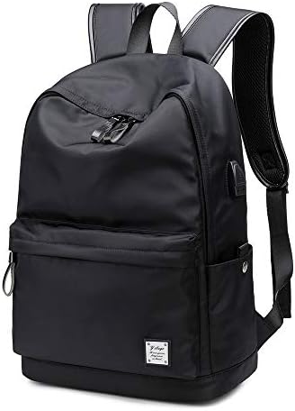 weiatas Black Laptop Backpack for Men Women with USB Charging Port, College Bookbag with Laptop Compartmen, Work Travel Computer Rucksack with Luggage Strap