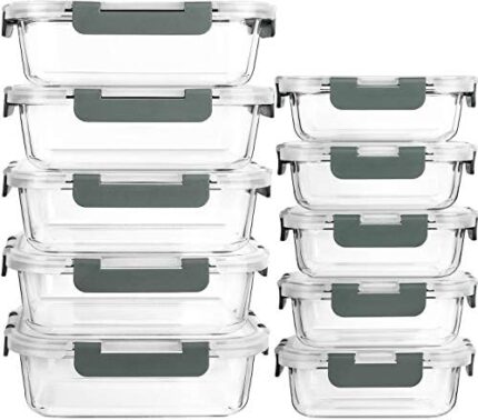 [10-Pack] Glass Meal Prep Containers with Lids-MCIRCO Glass Food Storage Containers with Lifetime Lasting Snap Locking Lids, Airtight Lunch Containers, Microwave, Oven, Freezer and Dishwasher