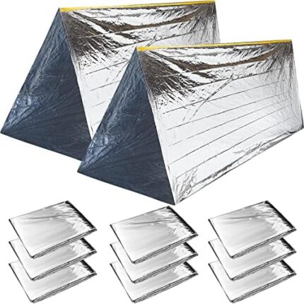 10 Pcs Emergency Tent Survival Tent with Paracord,2-Person Emergency Shelter Lightweight Weatherproof Thermal Mylar Tube Tent 8 ft x 3 ft for Hiking, Camping, Outdoor Survival Gear Kits