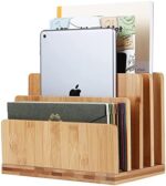 100% Bamboo Desk File Mail Organizer Countertop, 4 Slots Wood Desktop Sorter Holder for Document Envelope Mail Paper Folder Bill Filing, Letter Tray
