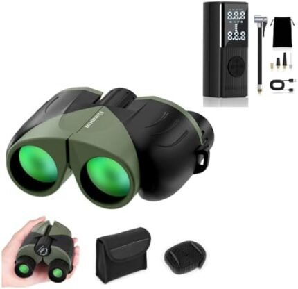 12x25 Compact Binoculars for Adults & Tire Inflator Portable Air Compressor