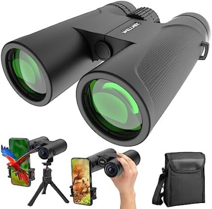 12x42 HD Binoculars for Adults - with Phone Adapter&Tripod - Large View Binoculars with Clear Low Light Vision - Lightweight Waterproof Binoculars - with BaK4 prisms for Bird Watching Hunting Travel