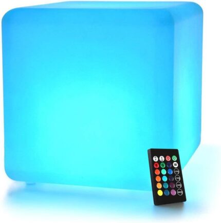 14-Inch LED Cube Seat, 16 RGB Color Changing LED Cube Chair Light, Outdoor Light up Cube Table Waterproof, Cool Glowing Stool for Kids, Ambient Lighting for Home Garden Party