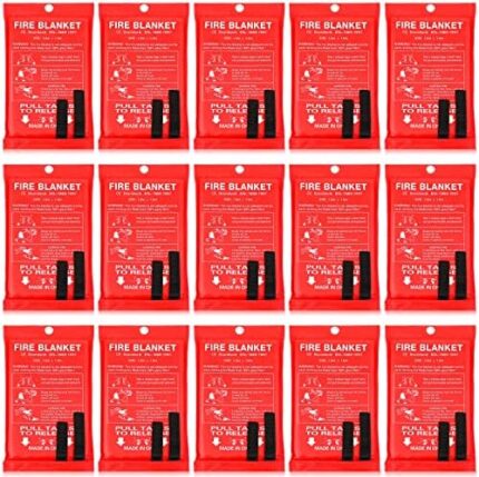 15 Pack Fire Blanket Fiberglass Fire Emergency Blanket Flame Retardant Blanket Fire Suppression Safety Blanket Fireproof Survival Safety Cover for Kitchen Home House Car Office, 39 x 39 Inch (Red)