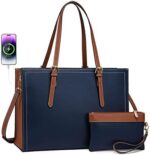 15.6 Inch Laptop Bag for women, LOVEVOOK Large Waterproof PU Leather Work Briefcase with USB Charging Port Casual Computer Shoulder Bag Messenger, Fashion Business Office Tote Handbag Purse