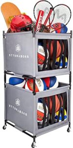 Sttoraboks Sports Ball Storage Cart with Wheels, Lockable Ball Organizer Basket with Elastic Straps, Stackable Ball Cage for Garage Storage, Gym, Sports Equipment Storage Oxford Bin, Ball Case