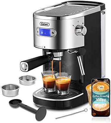 Gevi Espresso Machines 20 Bar Fast Heating Automatic Cappuccino Coffee Maker with Foaming Milk Frother Wand for Espresso, 1.2L Removable Water Tank, Double Temperature Control System 1350W, Black