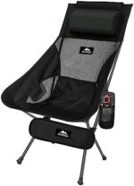 AnYoker Camping Chair, 2 Way Compact Backpacking Chair, Portable Folding Chair, Beach Chair with Side Pocket, headrest and Foot Rest, Lightweight Hiking Chair 01666ZGK （Black with Mash）