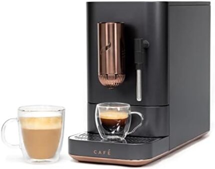 Café Affetto Automatic Espresso Machine + Milk Frother | Built-In & Adjustable Espresso Bean Grinder | One-Touch Brew in 90 Seconds | Matte Black, 1.2 Liter, (C7CEBBS3RD3)