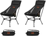AnYoker Camping Chair, 2 Way Compact Backpacking Chair, Portable Folding Chair, Beach Chair with Side Pocket and headrest, Lightweight Hiking Chair 0166 (Black 2 Pack)