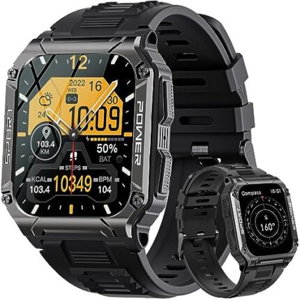 Military Smart Watch for Men with Compass (Make/Answer Call), 1.95'' HD Outdoor Rugged Tactical Smartwatch, Sport Fitness Tracker with Heart Rate Blood Pressure Sleep Monitor for iPhone Android Phones