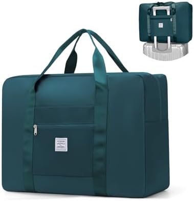 Travel Tote Bag for Women Mens,Foldable Carry on Bag for Airplanes Overnight Bags Travel Bags for Women Weekender Duffle Bag Carry on Luggage with Trolley Sleeve Peacock Blue