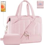 ETRONIK Weekender Bag for Women, 45L Travel Duffle Bag with 17 inch Laptop Compartment, Carry on Overnight Bag with Shoe Compartment & Wet Pocket, Travel Tote Bag for Work, Gym, Hospital, Yoga, Pink
