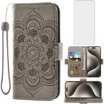 Asuwish Compatible with iPhone 15 Pro Max 6.7 inch Wallet Case and Tempered Glass Screen Protector Flip Card Holder Cell Phone Cover for iPhone15promax 5G i Phone15Max Plus iPhone15 ProMax Women Gray
