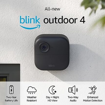 Blink Outdoor 4 (4th Gen) + Blink Mini – Smart security camera, two-way talk, HD live view, motion detection, set up in minutes, Works with Alexa – 1 camera system + Mini (Black)