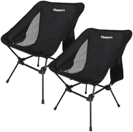 FBSPORT 2 Pack Portable Camping Chairs Lightweight Backpacking Chair Compact & Heavy Duty for Camp, Backpack, Hiking, Beach, Picnic, with Carry Bag