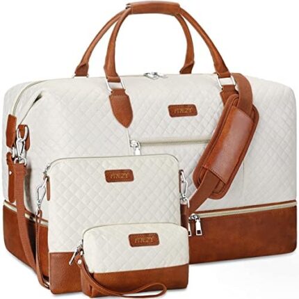 Weekender Bag for Women, Travel Duffel Bag Carry On Overnight Bag with Shoe Compartment Large Nylon Travel Tote Bag 21.5" with Toiletry Bag for Traveling Business Weekend Trip Gift 3Pcs Set