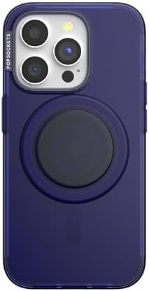 PopSockets iPhone 15 Pro Case with Round Phone Grip Compatible with MagSafe®, Phone Case for iPhone 15 Pro, Wireless Charging Compatible - Translucent French Navy