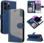 Asuwish Phone Case for iPhone 15 Pro Max 6.7 inch Wallet Cover with Screen Protector and Leather Flip Cover Card Holder Cell iPhone15promax 5G i Phone15Max Plus iPhone15 ProMax Women Men Blue